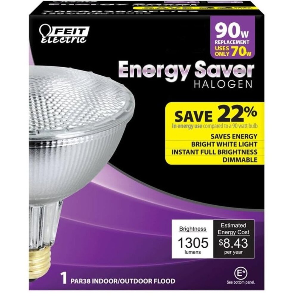Feit Electric 70PAR38/QFL/ES Halogen Floodlight Bulb - 70W - 3000K - Dimmable